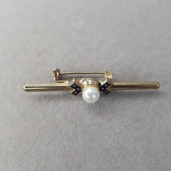 Vintage (~1980s) Edwardian revival gold tone bar brooch - Picture 3 of 6